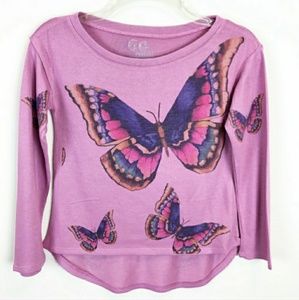 Go Couture Butterfly Print Girls Hi-Lo Top Large